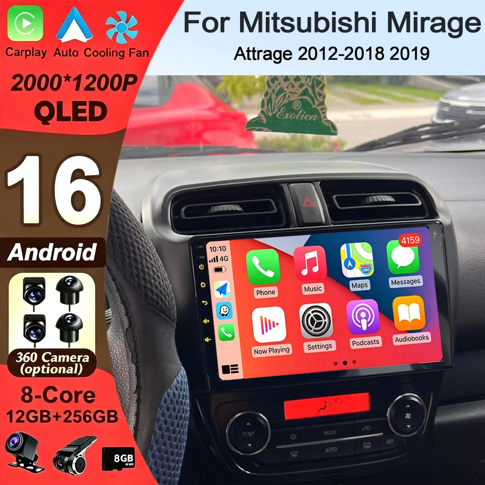 Android 16 Car Radio Navigation Multimedia Stereo Player Carplay&Auto For Mitsubishi Mirage Attrage 2012-2018 2019