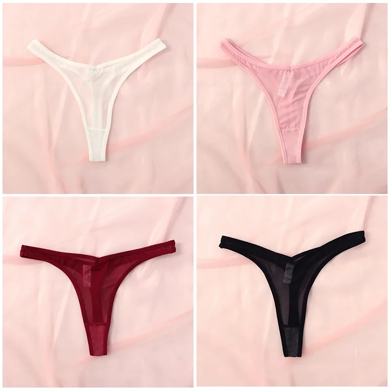 1/4Pcs Seamless Thongs For Women  Sexy Thong Lingerie Woman Translucent Mesh Strings Soft T-back Underwear