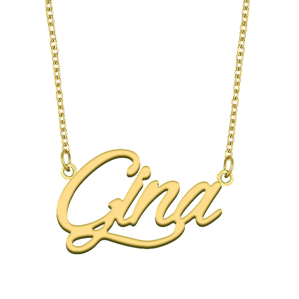 

AOLOSHOW Gina Name Necklace Stainless Steel for Women Gold color Dainty Nameplate Pendant Jewelry Female Girl Birthday Gift