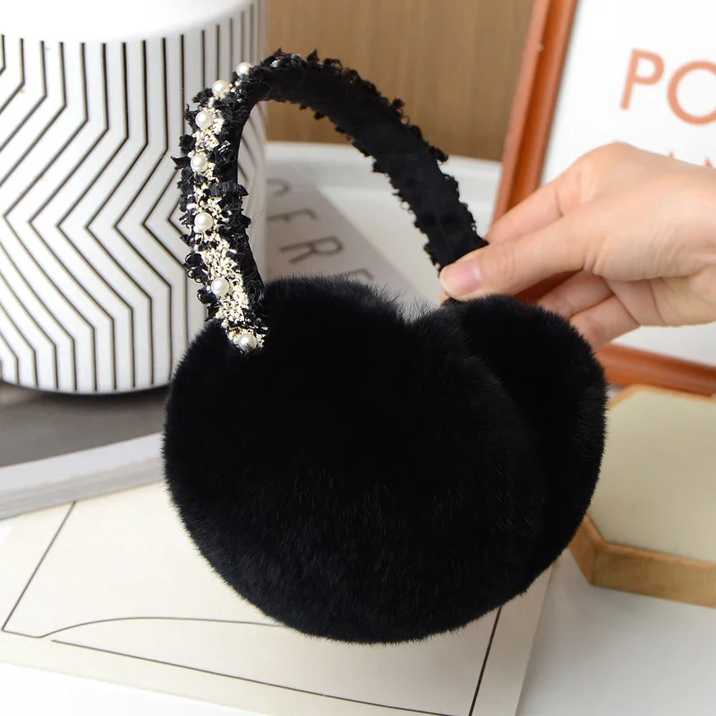 100% Natural Fur Ear Muffs for Women Winter Fur Headphones Soft
