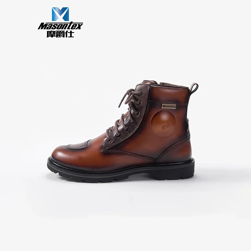 Masontex Motorcycle Boots Retro Style Rubber Cowhide Mesh Material Wear-resistant Anti-fall Waterproof Breathable Moto Boots