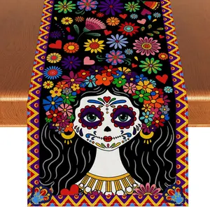 Día mexicano del azúcar calavera de azúcar Mesa de lino corredor 10 mejores ventas de decoración de calavera de azúcar - №4