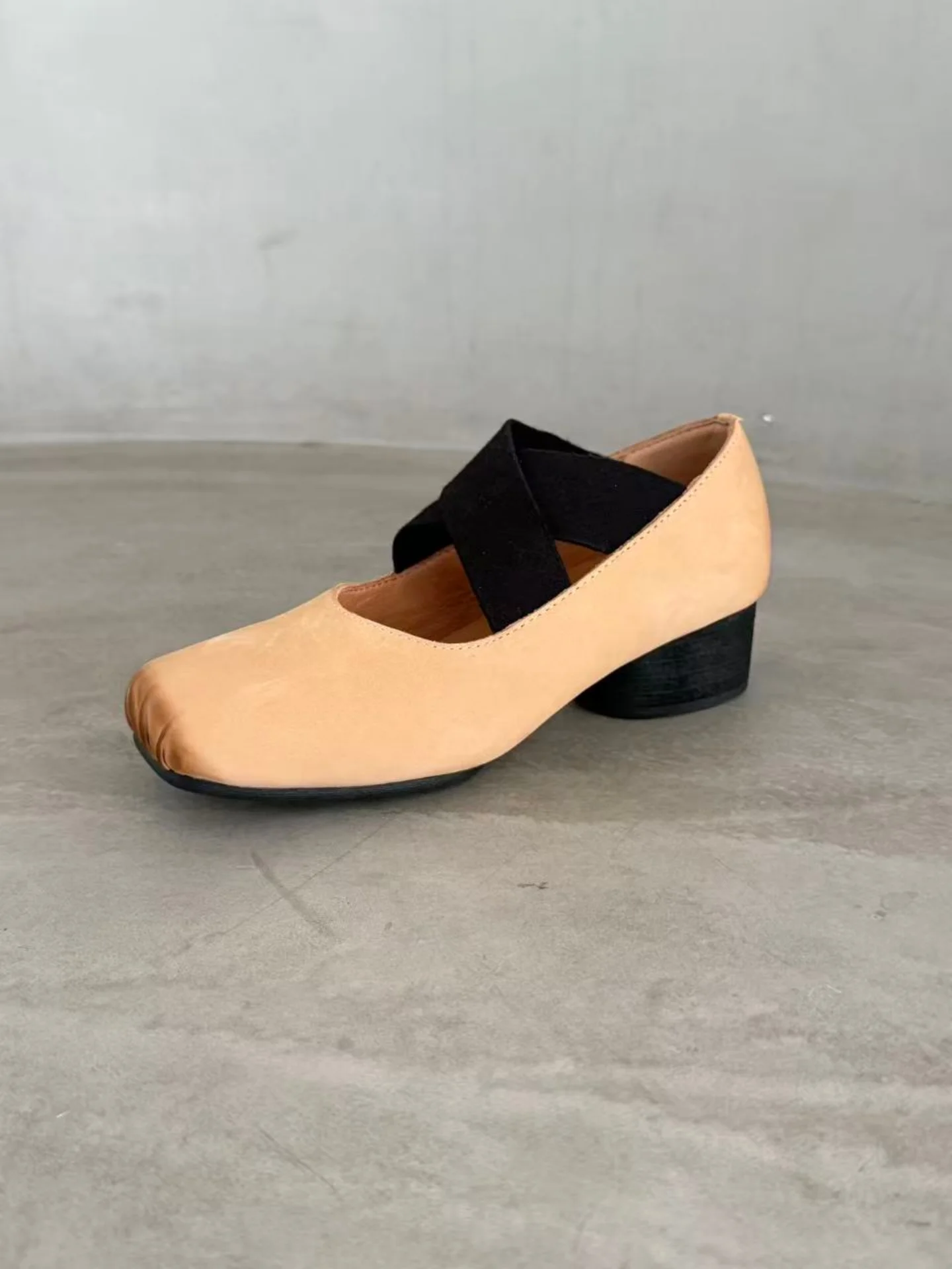 

Женские туфли Мэри Джейн из натуральной кожи на среднем каблуке с эластичной резинкой, универсальные, в стиле ретро, дышащие, на клеевой основе