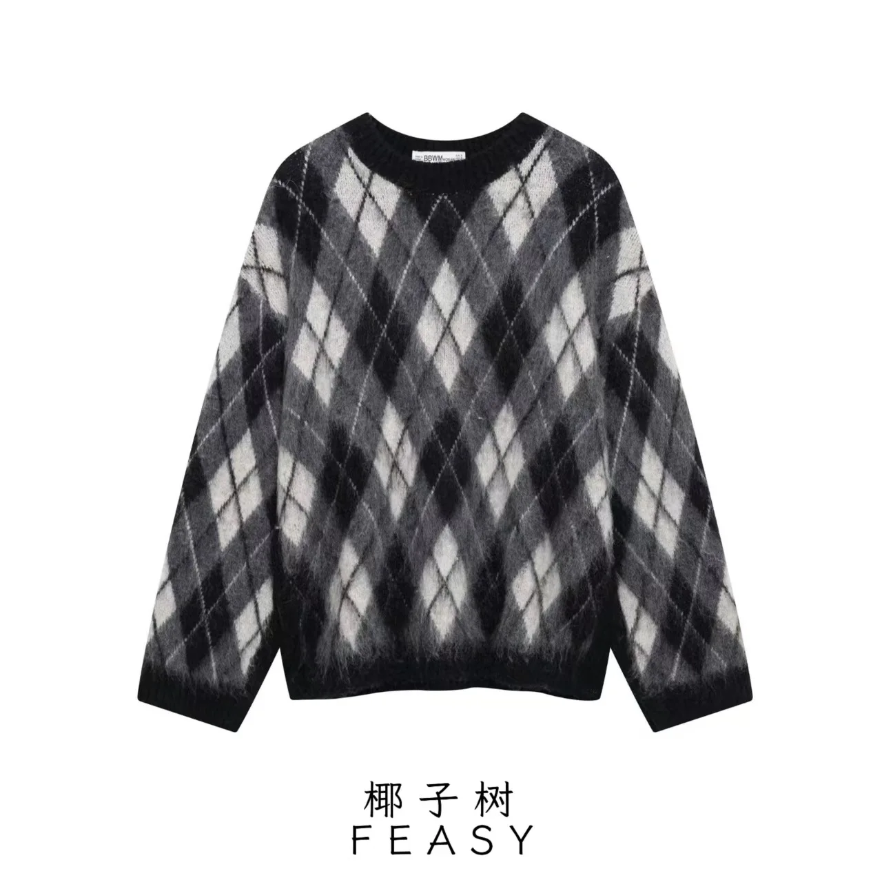 Woman Clothes Sweater Women's 2025 Autumn And Winter New Street Round Neck Diamond Pattern Pullover Sweater Tops Women's Sweater