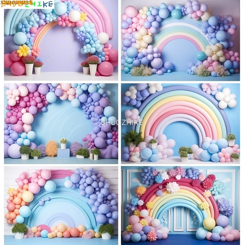 

Rainbow Balloon Arch Photography Backdrops Props Newborn Birthday Party Decoration Adorable Pastel Photo Studio Background CA-02