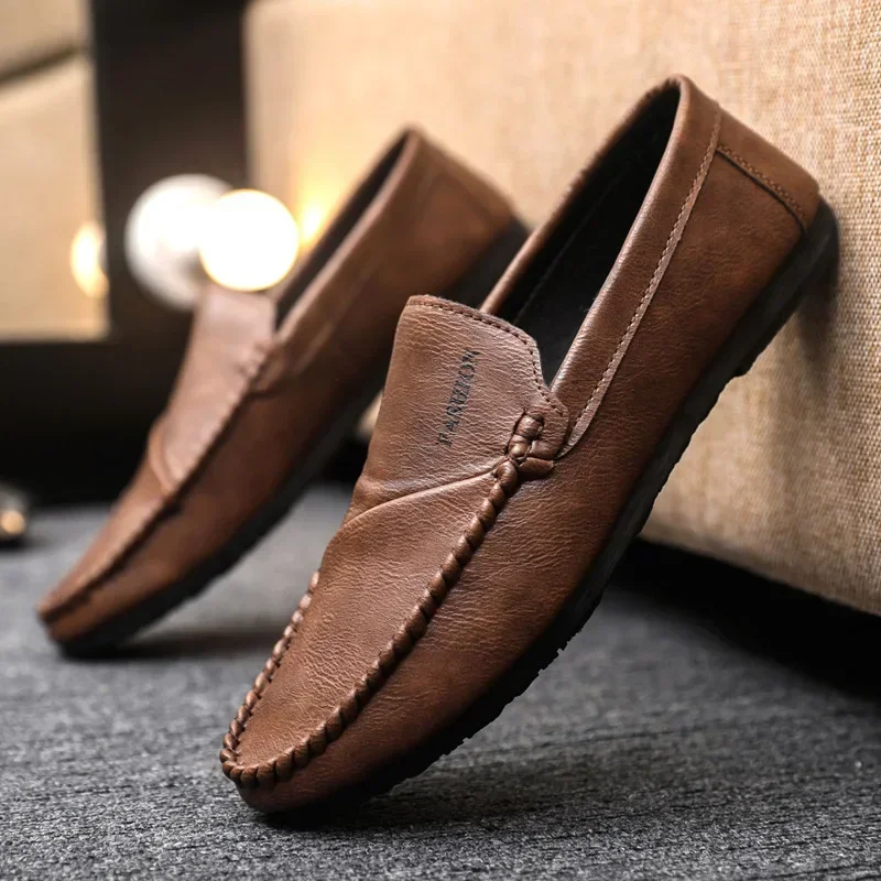 Men Casual Shoes Fashion Leather Penny Loafers Leisure Adult Office Moccasins Men Shoes Light Soft Driving Shoes Big Size 39-44