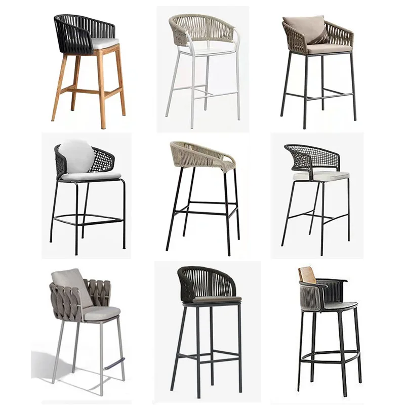 Nordic outdoor rattan chair high-end high-end stool outdoor rattan chair villa open-air  solid wood  stool  chair