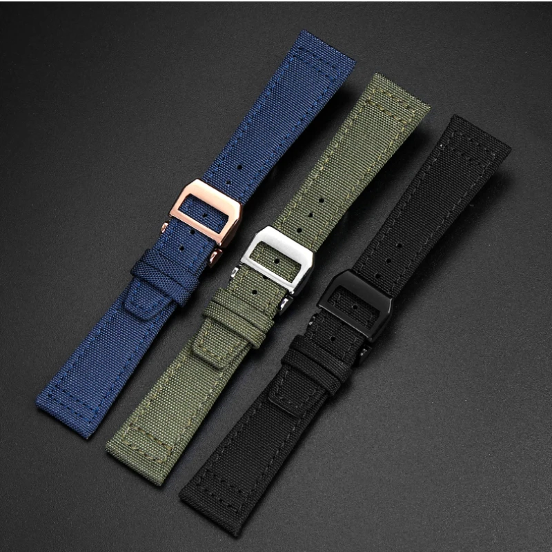 Nylon canvas watchband for IWC PILOT Portugal Fabric watch strap 20mm 21mm 22mm bracelet black armygreen blue cowhide wrist belt