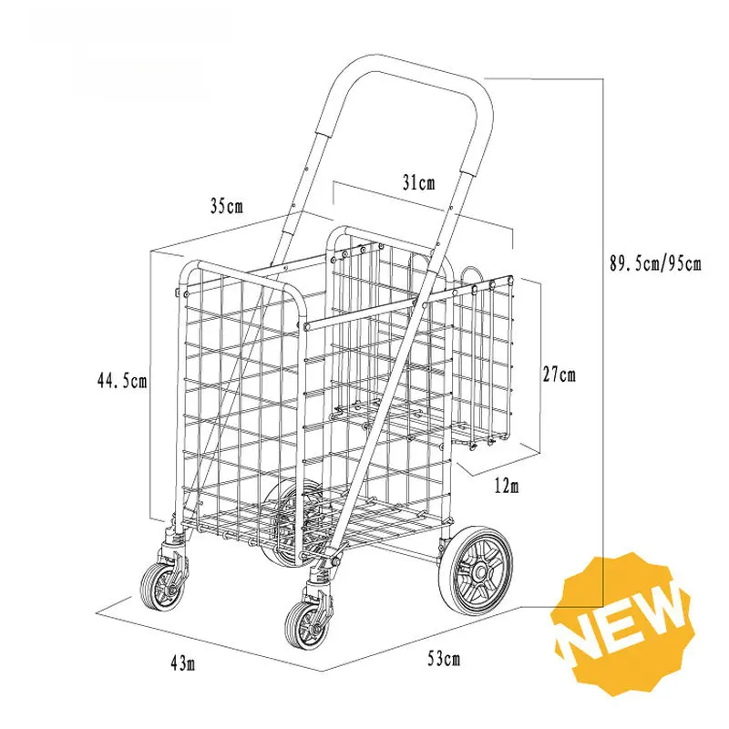 Household Shopping Cart with Wheels, Can Load 40KG, Foldable Stall Trolley For Groceries