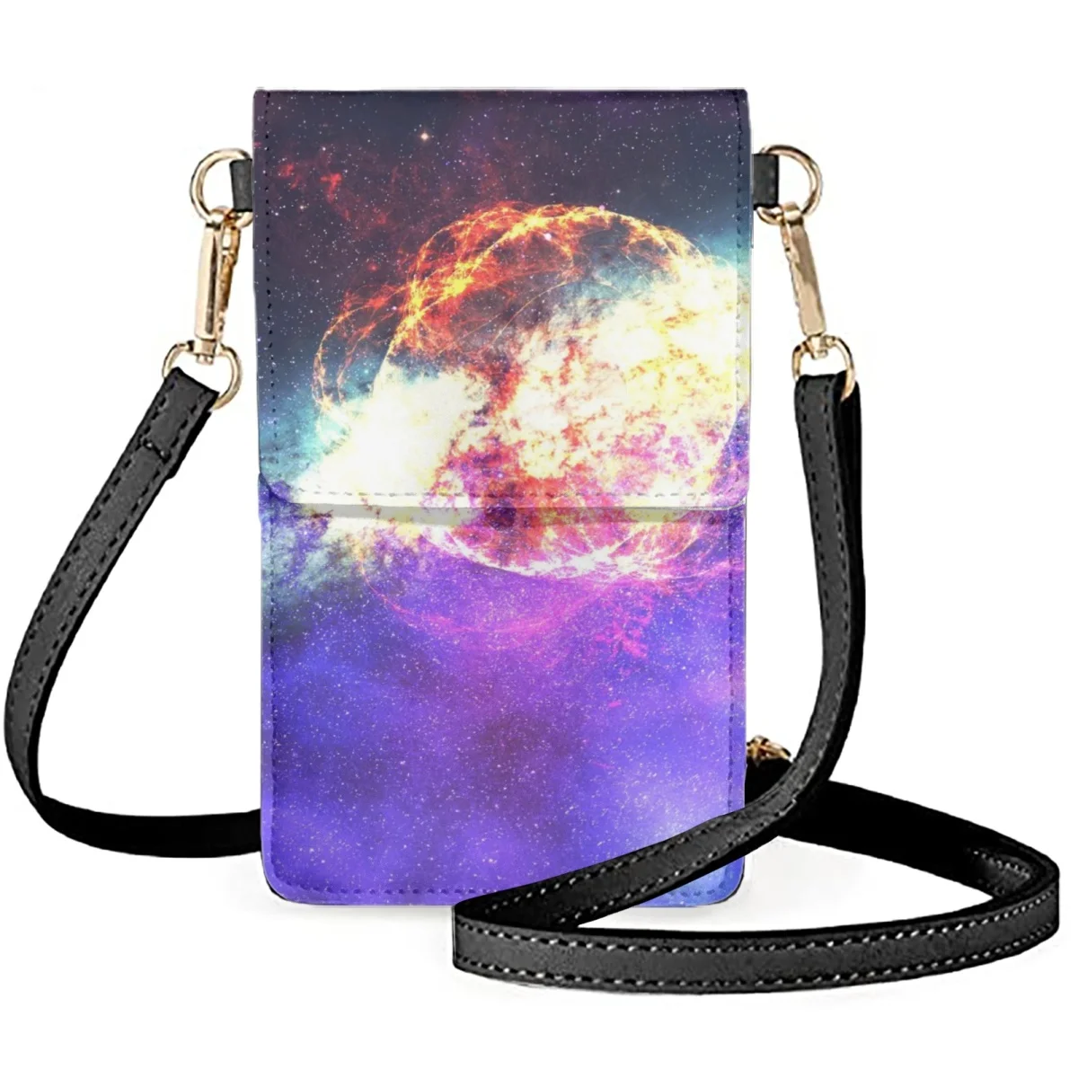 FORUDESIGNS Women Leather Shoulder Bags Planet Universe Art Designs Satchel Diagonal Messenger Utility Flap Phone Bags