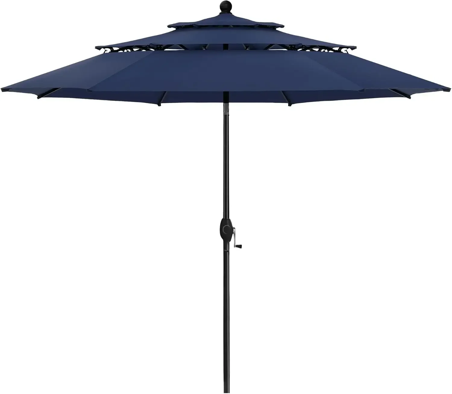 

10ft 3 Tier Auto-tilt Patio Umbrella, Outdoor Double Vented Umbrella with Crank, Navy