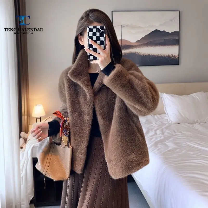 เสื้อโค้ทขนเฟอร์เทียมแบบสั้น คอตั้ง ขนมิงค์เทียม ขนนุ่มแบบมิงค์  ผลิตจากวัสดุที่เป็นมิตรต่อสิ่งแวดล้อม สำหรับผู้หญิง ฤดูหนาว 2025