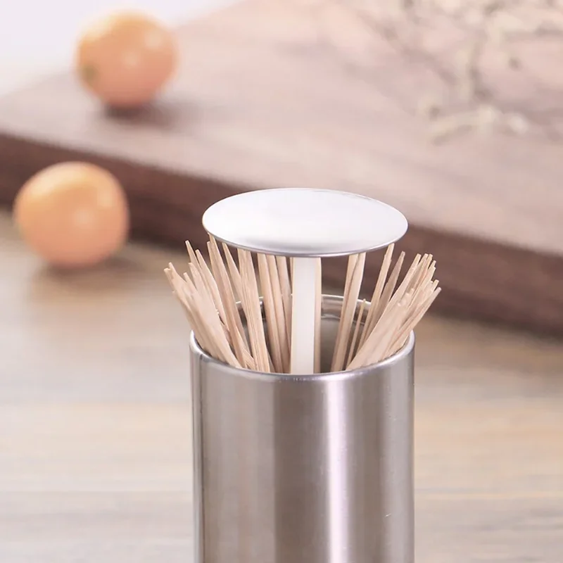 Automatic Stainless Steel Toothpick Holders Hotel Restaurant Cotton Swab Box Storage Containers Barrels Kitchen Bar Table Decor