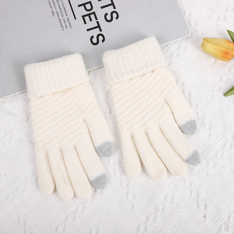 Autumn And Winter Korean Version Popular Online Adult Fleece Thickened Anti Needle Jacquard Gloves