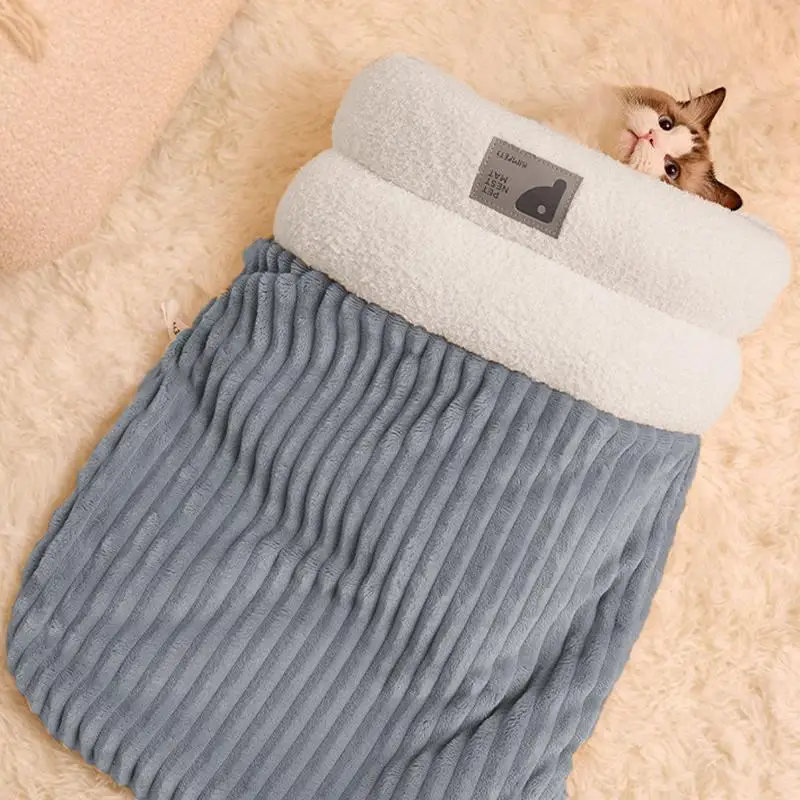 Warm Velvet Fabric Bed for Cats Dogs Winter Autumn Comfortable Soft Fleece Bucket Type Blue Sleeping Bag for kittens Pet house