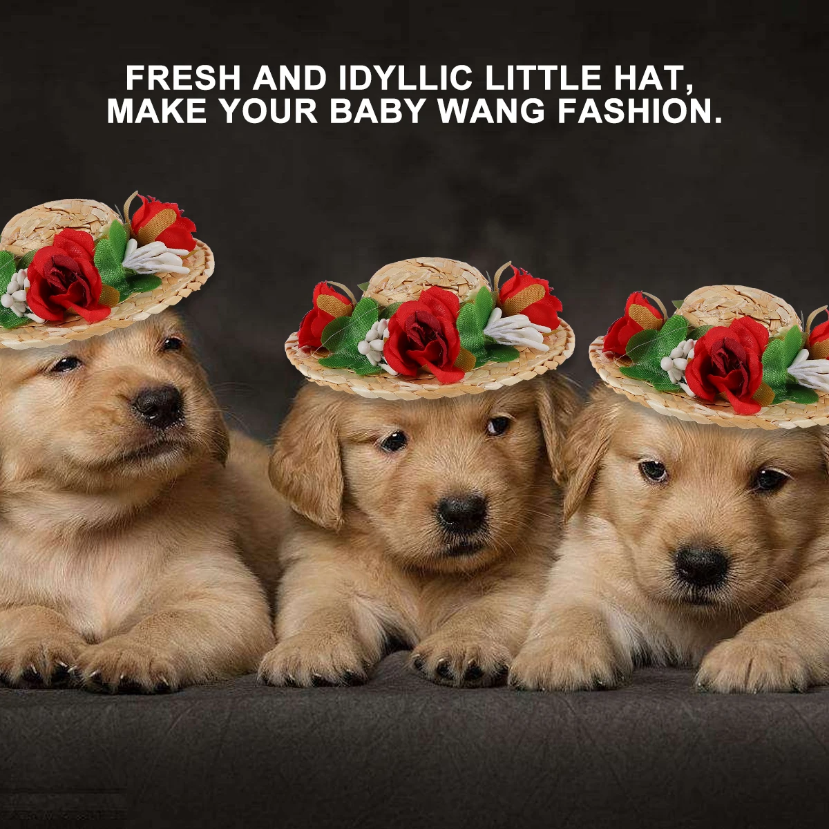 

Flower Straw Cap Decorative Headwear for Cats Hat Dogs Adjustable Straps Dog Hat Straw Woven Cap Accessories