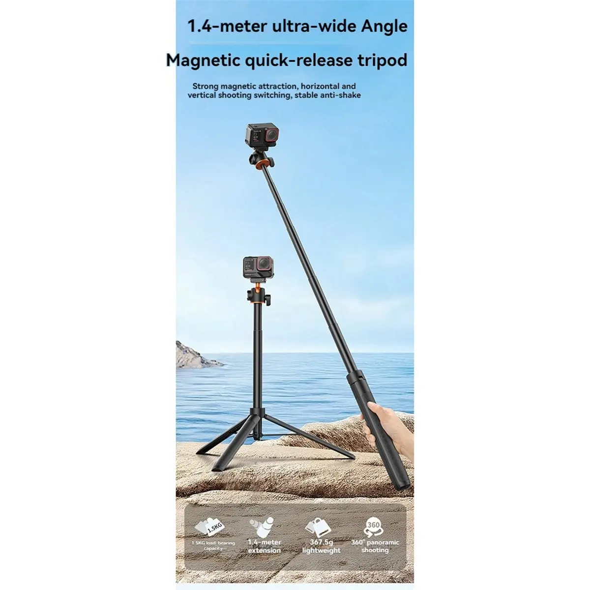 【MUST-HAVE LIST】 Magnetic Quick Release Tripod 1.4M Retractable Selfie Stick for X5/AcePro2 Portable Vlog Stand