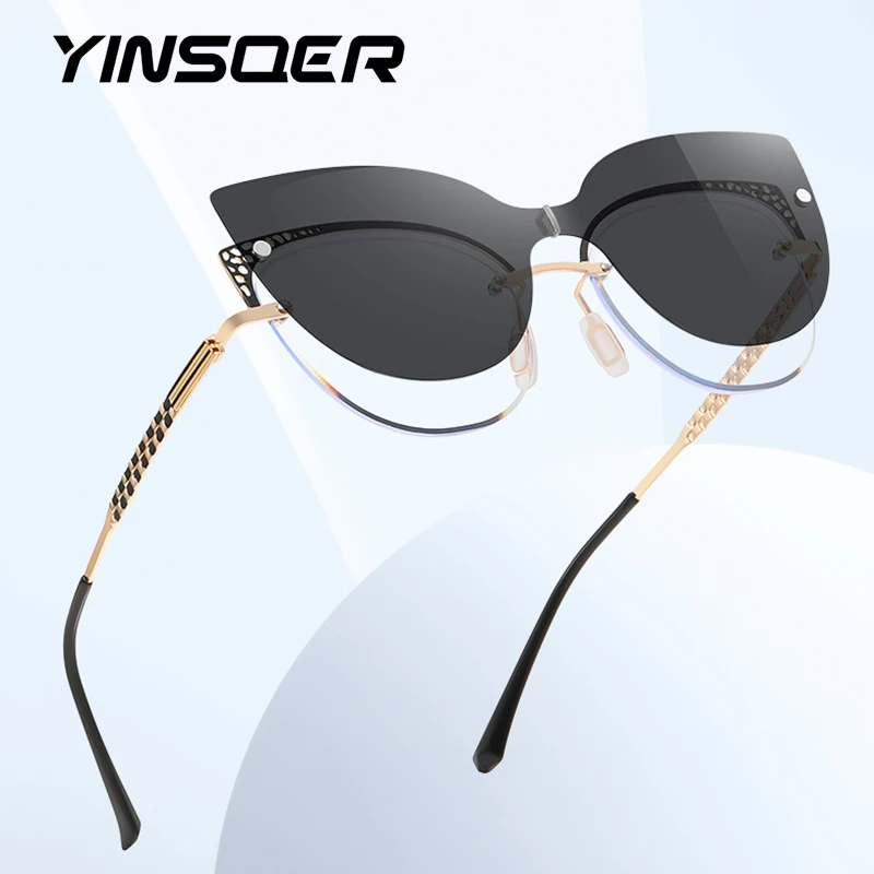 

Clips on Sunglasses Ultra-thin Women Polarized Cat Eye Frameless Magnet Eyeglass Anti Blue Ray Glasses Optic Prescription Frames