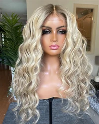 Curly Lace Frontal Wig Ash Blonde Highlights Women