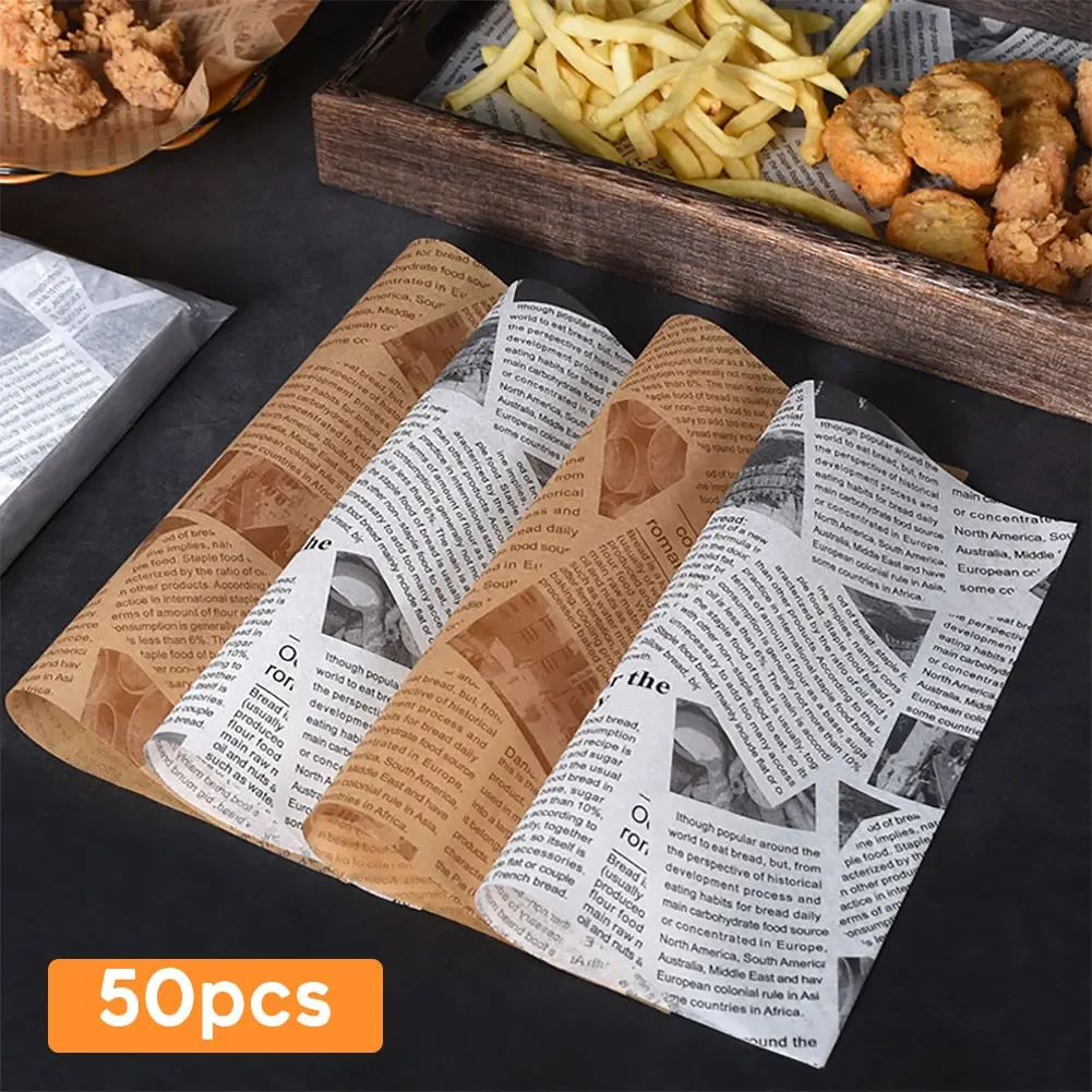 Voedsel Inpakpapier Krant Ontwerp Sandwich Burger Friet Gebakken Voedsel Inpakpapier Plaat Mat Olie Gewaxt Papier papel encerado