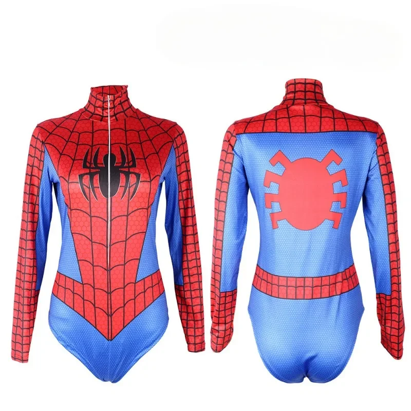 Women Cosplay Bodysuit Swimwear Zip Up Sexy Long Sleeve 3d Printed Superhero Deadpool Spider-man Swimsuit Maillot