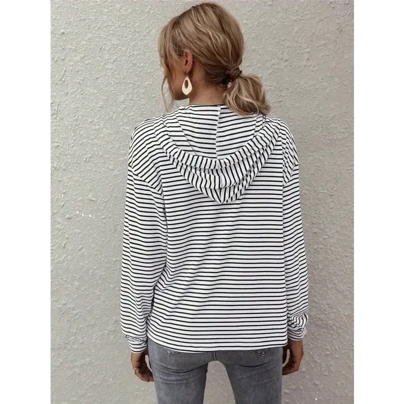 เสื้อสเวตเชิ้ตแฟชั่นผู้หญิงไซส์ใหญ่ 1XL-5XL แขนยาว ลายทาง พิมพ์ลาย คอกลม มีฮู้ด สวมใส่สบาย สไตล์ลำลอง