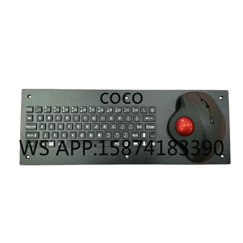 IP65 Protected Industrial Keyboard, Panel Mount Metal Keyboard with Trackball Mouse, USB for Marine Applications