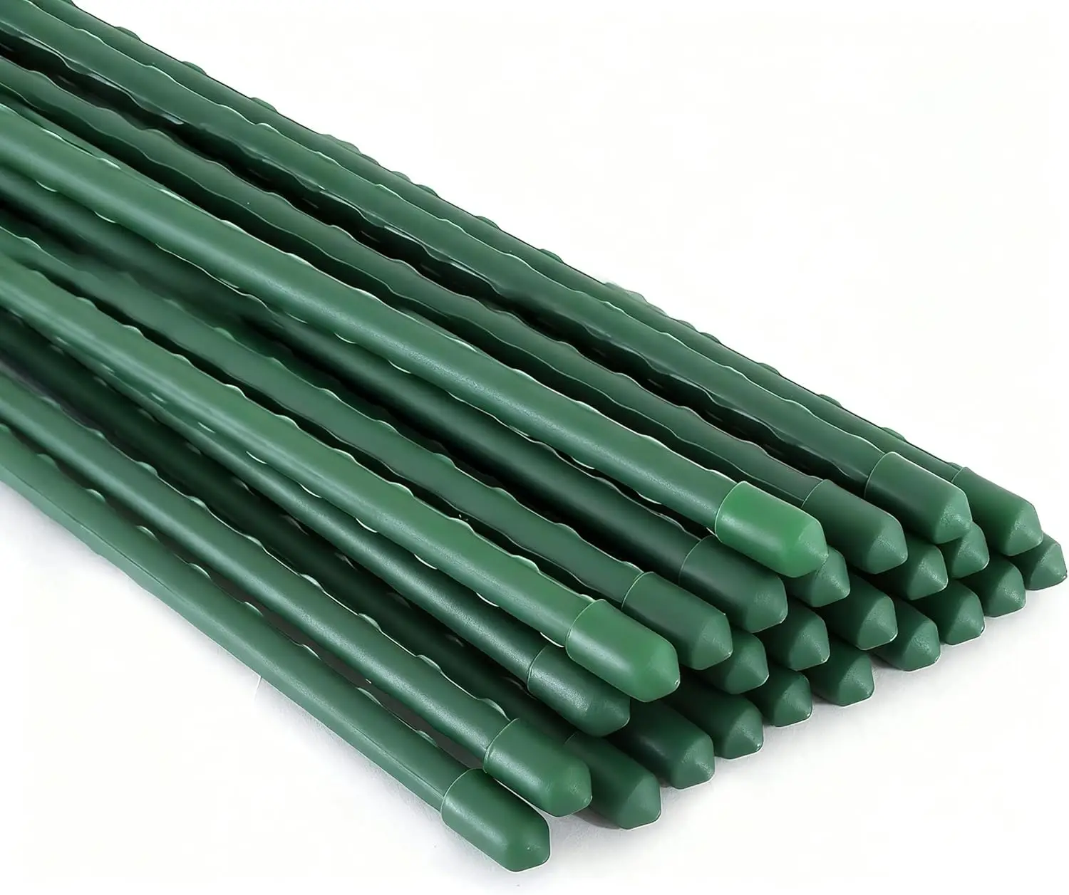 

15 Pack 8 ft Steel Garden Stakes with Green Plastic Coating for Climbing Plants, 96 Inch Tomato Stakes