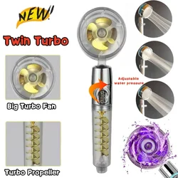 Upgrade Twin Turbo Shower Head High Pressure Water Saving Shower One-key Stop Water Massage Shower Head for Bathroom Accessories