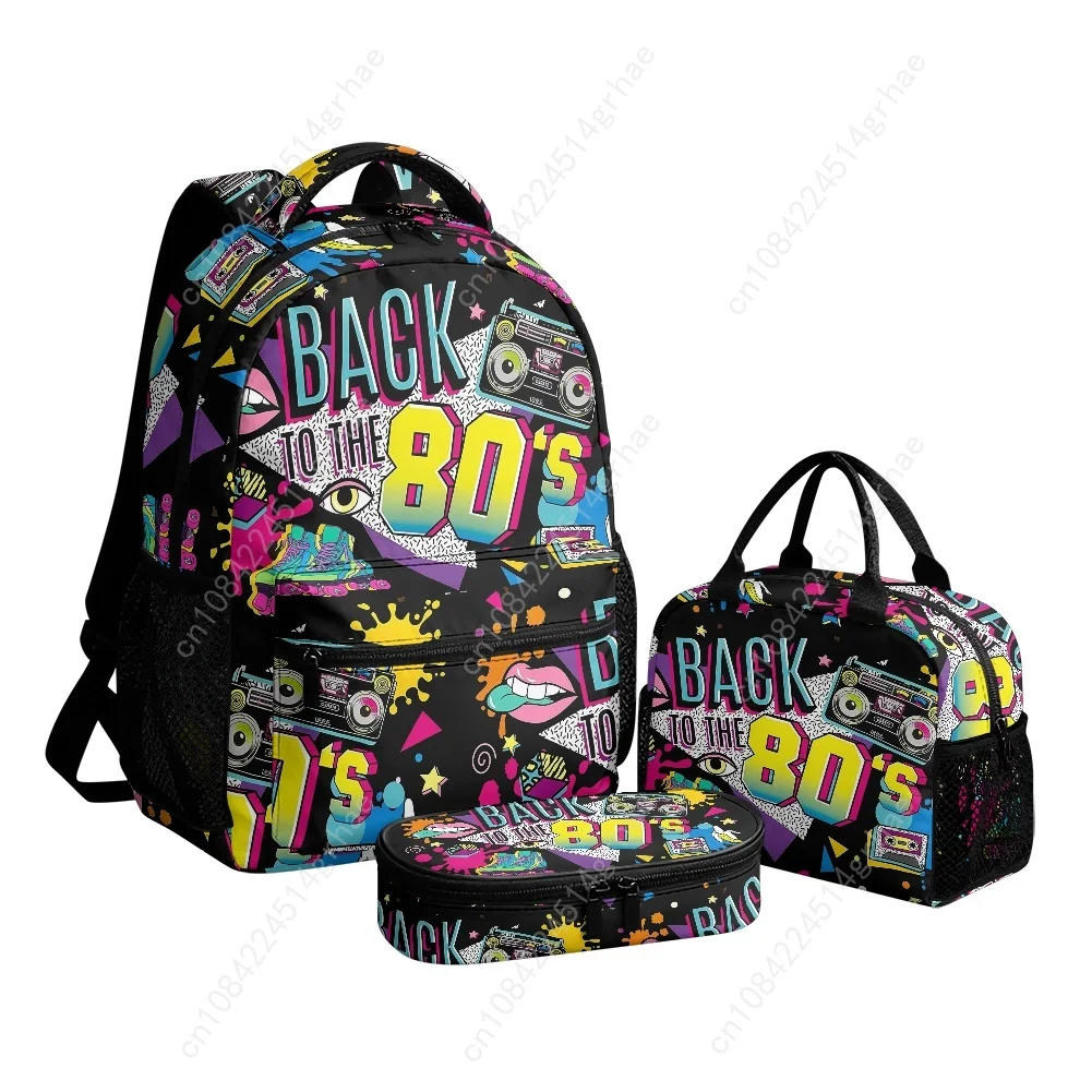 Funny Retro 80s 90s Icons Custom Leisure All-Over Print 3-Piece Backpack Set (Includes Backpack, Lunch Bag, and Pencil Case) - view 2
