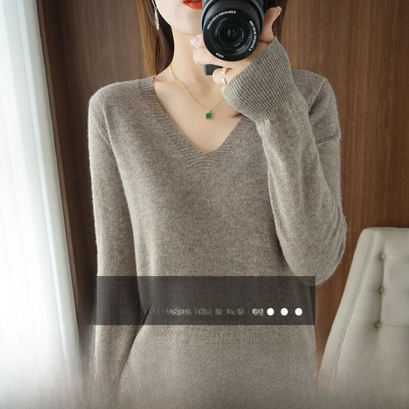

Women's Knitted ort Svel V-ne Sweater 2023 Spring Faion Slimming Large Size Base Layer Long Sve Inner Wear