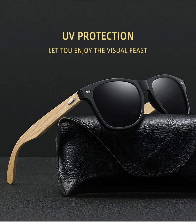 Mode Bambus Holz Vintage Quadrat Sonnenbrille Männer Frauen Luxus Marke Designer Sonnenbrille Holz Fahren Angeln UV400 Brillen – Detail 1