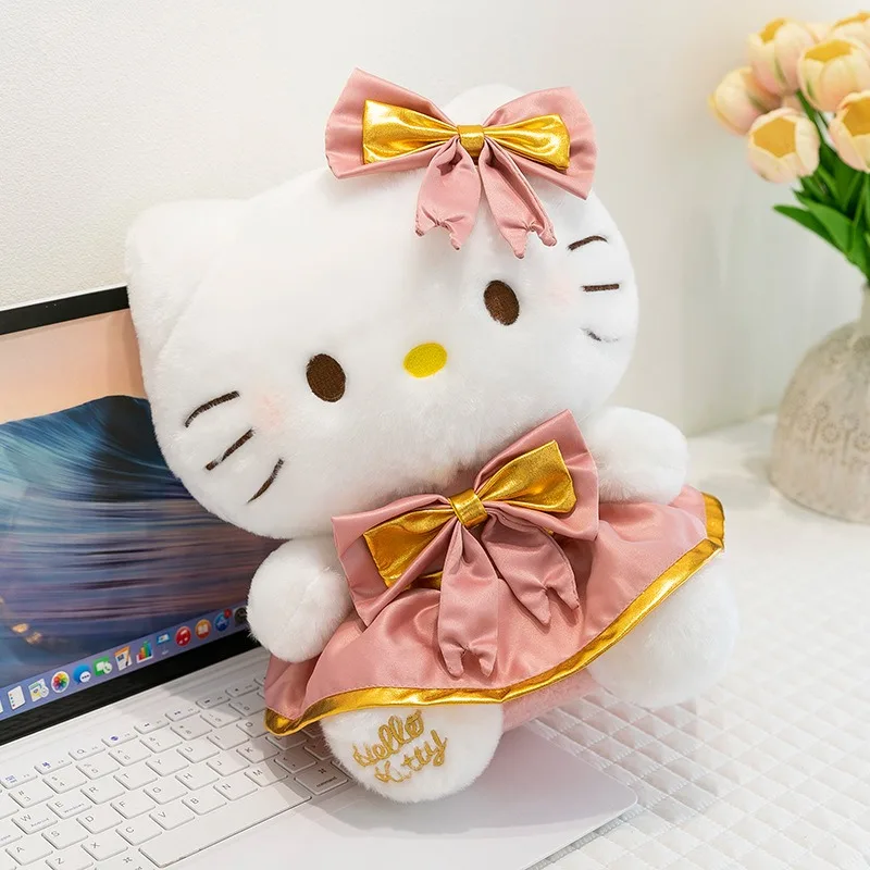 Sanrio Kawaii Pink Hello Kitty Peluche Bambola di pezza con abito a fiori per bambini Regalo di compleanno Perfetto per i premi della macchina ad artiglio
