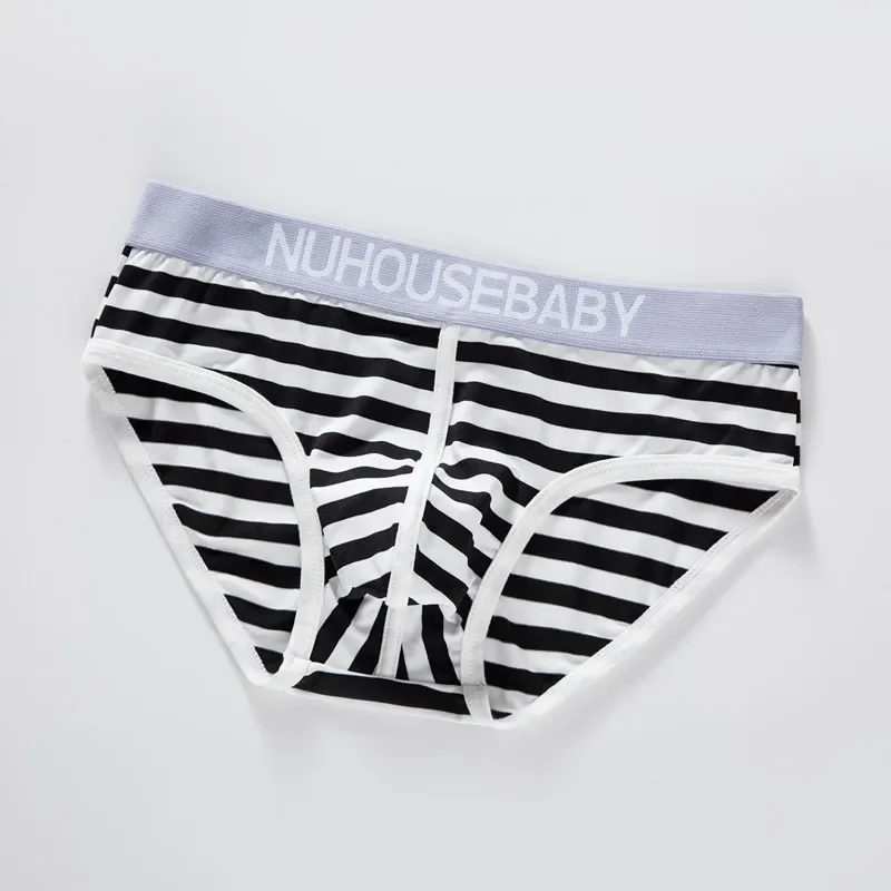 Moda masculina listras biquíni juventude pele amigável algodão respirável esportes pantie gay sexy baixo-rise dupla camada bulge bolsa briefs