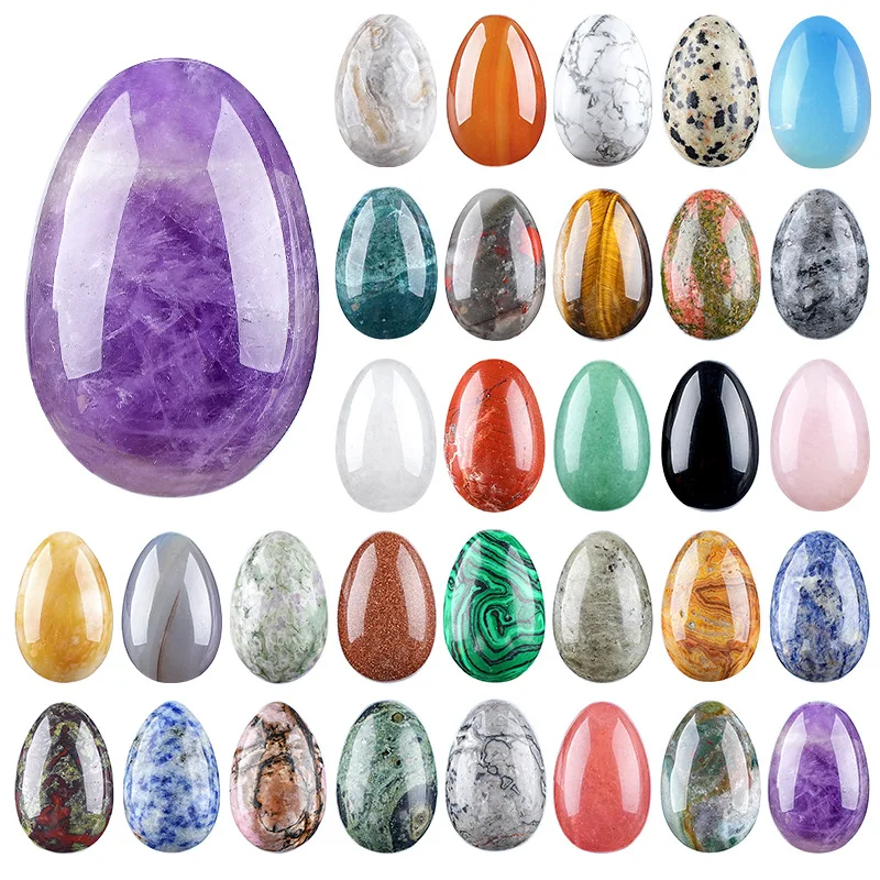 Wholesale 10pcs 30mm Egg Shape Ornament Stone Crystal Agate Easter Decor Egg Craft Collectible for Home Decoration