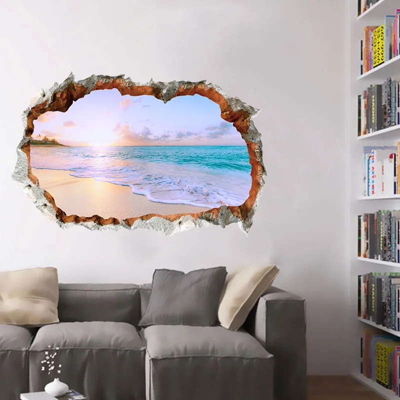 1pc Beach View Wall Sticker - Self-Adhesive Living Room Decal for Home and Bathroom Decoration - Removable and Easy to Apply