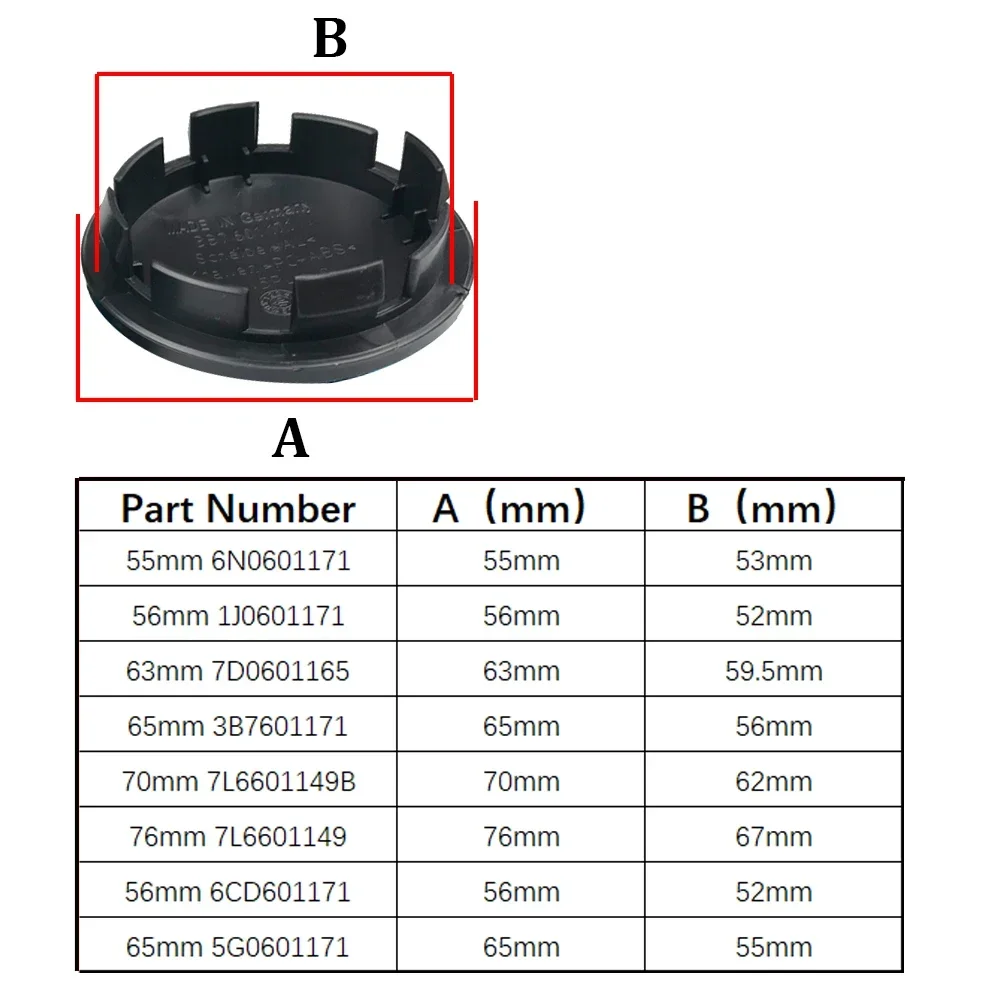 4pcs Wheel Center Caps 56mm 65mm 70mm 76mm Hubcap for VW Golf 4 5 6 7 Mk4 MK5 Passat B8 B7 B5 Accessories 1J0601171 3B7601171