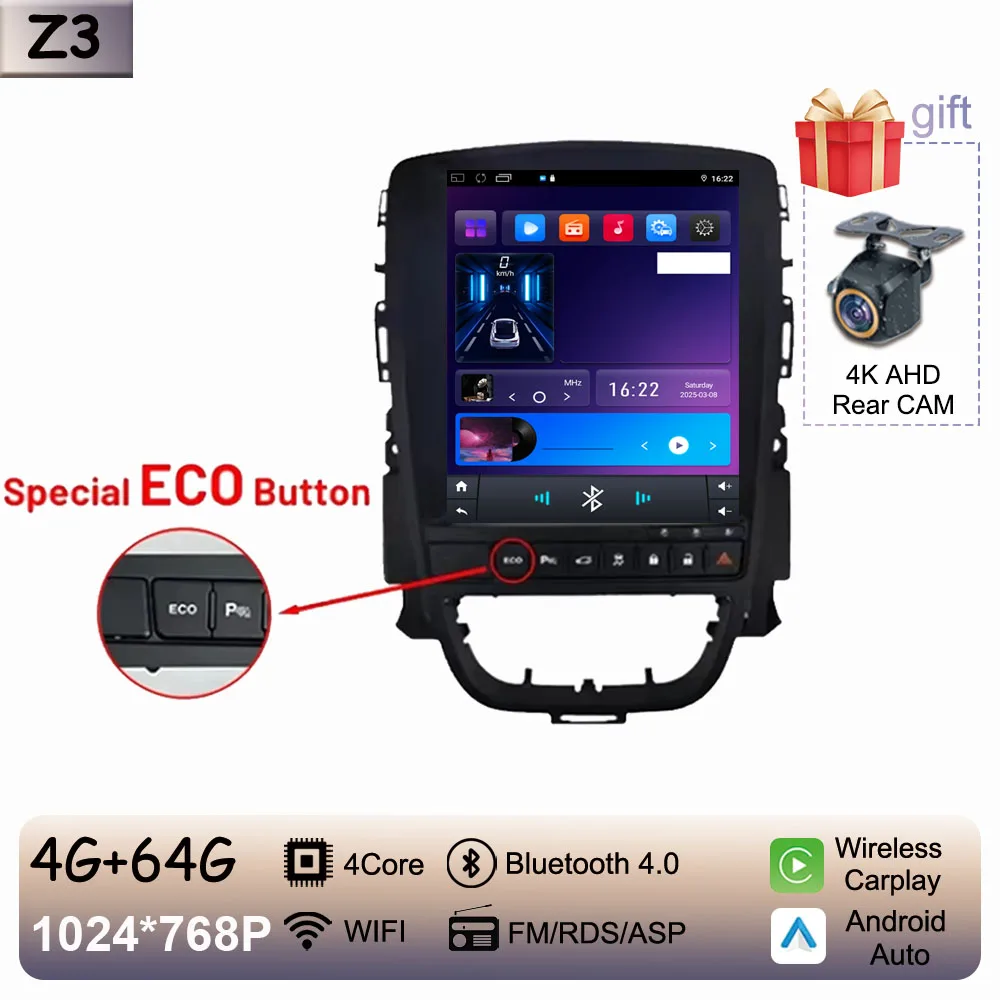 9.7 inch Carplay Draadloze Android Auto Voor Opel Astra J 2009-2015 Autoradio Multimedia Touch QLED Scherm Geen 2din DVD WIFI DSP - afbeelding 1