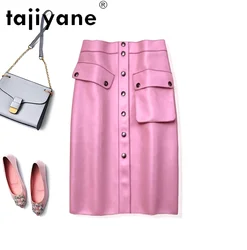 Tajiyane 2024 Women's Skirts Real Sheepskin Midi Skirt Genuine Leather Skirt Korean Style Womenswear Femme Jupes TN2212