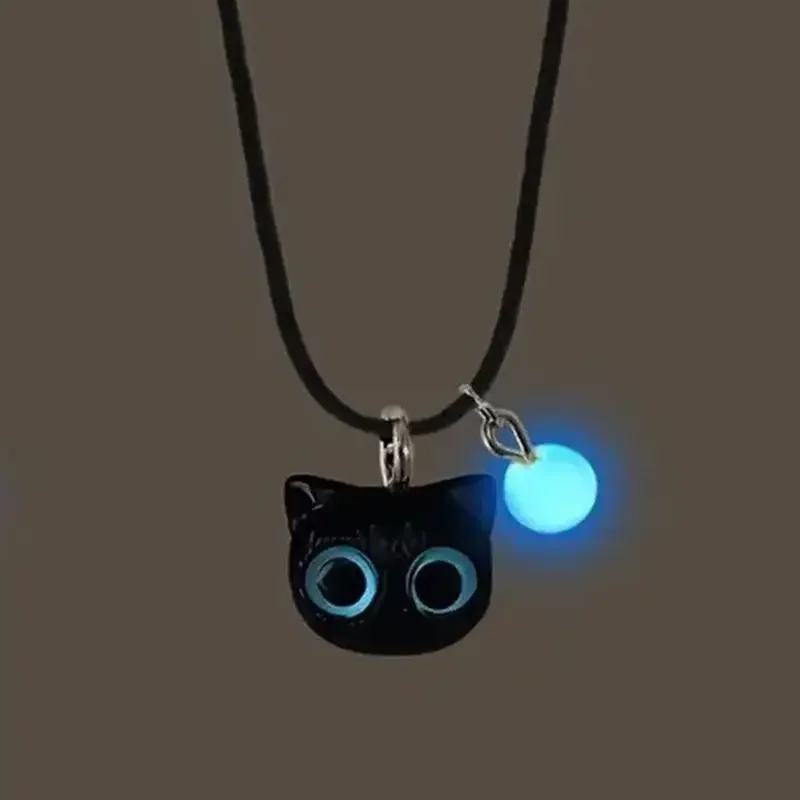 Luminous Matching Couples Bracelets Necklace for Women Men Cat Black White Cat Head Bangles Glow In The Dark Friendship Gift view 3