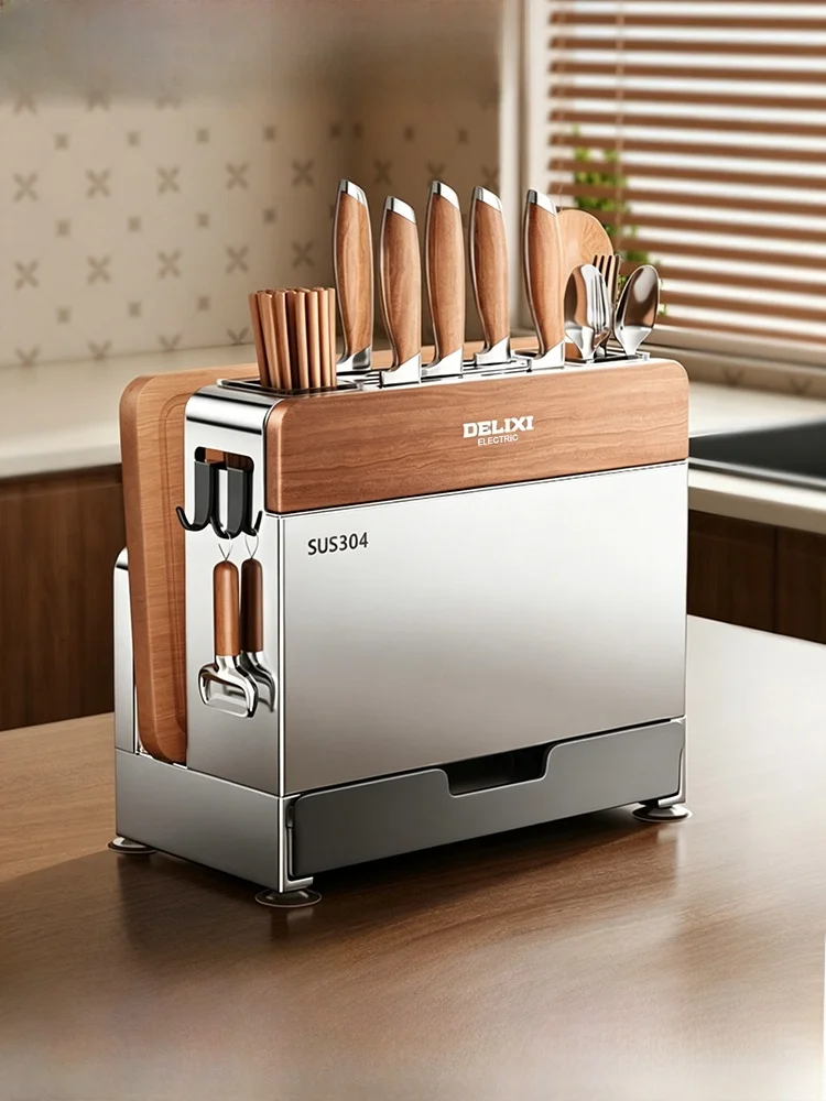 Delixi Middle-aged Style Stainless Steel Knife Rack Integrated Cutting Board Utensil Holder Kitchen Storage Shelf Drying Func...