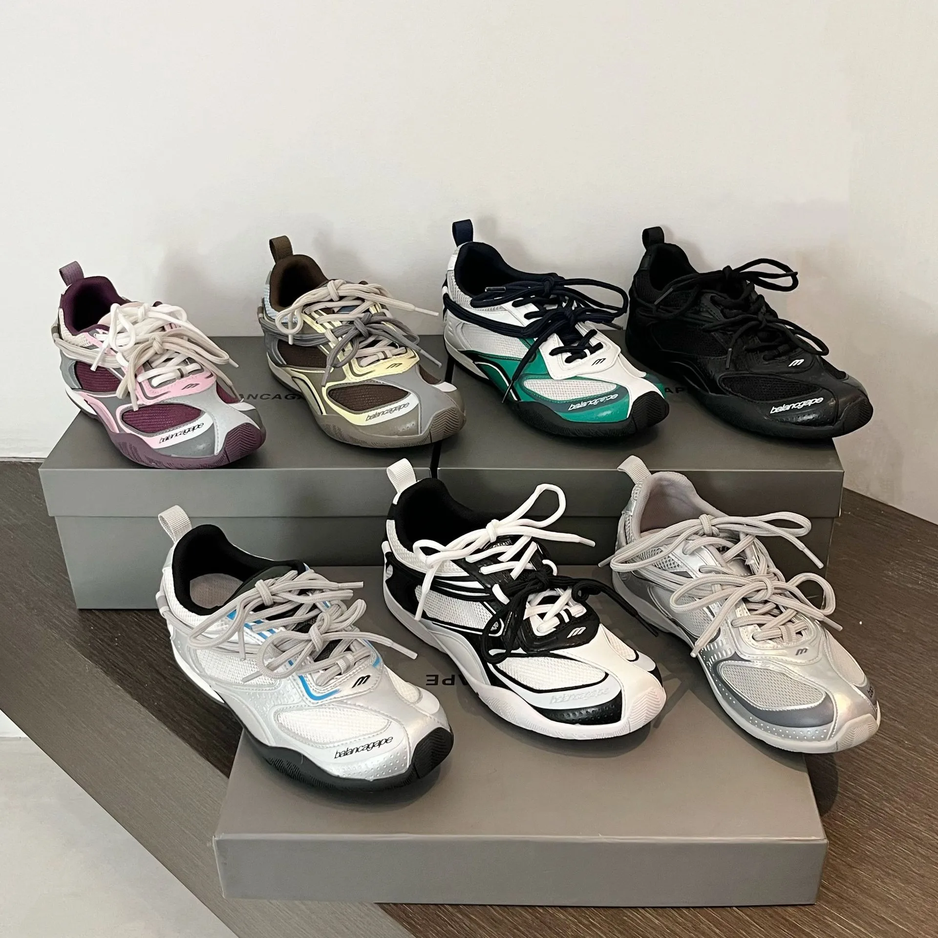 

Retro Sport Style Mesh Panel Color Block Dad Shoes Women's Summer Breathable Leather Thick Bottom Casual Running Shoes
