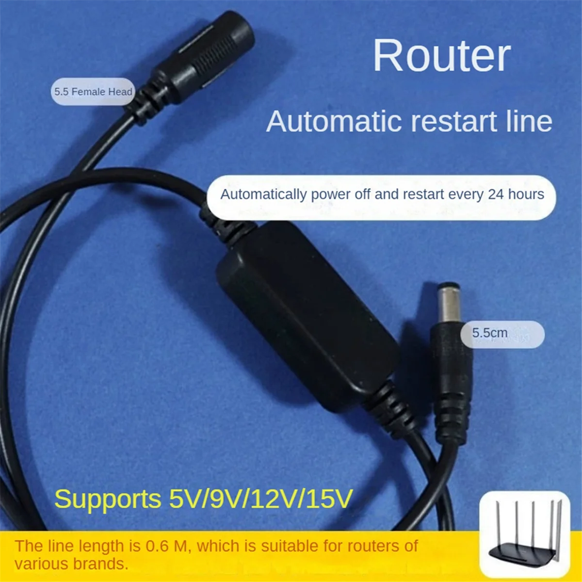 

Better Quality 24 Hour Auto Reboot Router Routing Timer Reset Tool DC Power Timing Fiber Modem Router DC Power Manager Black