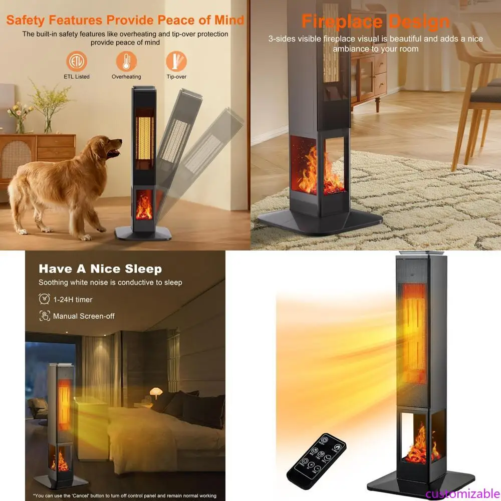 

Электрический обогреватель для больших помещений с 4 режимами, пультом дистанционного управления, термостатом, осцилляцией и функциями безопасности