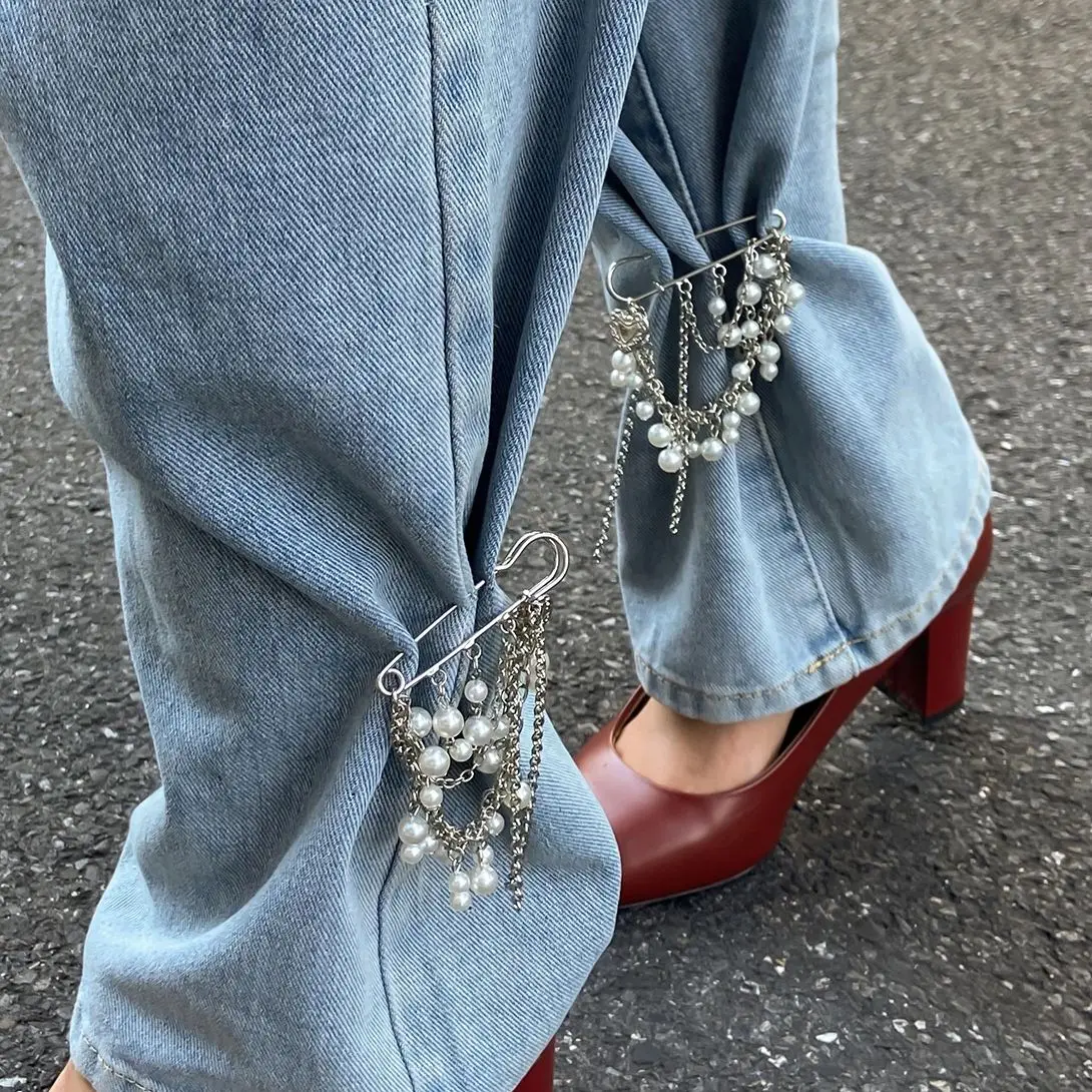 PuRui 2025 Vintage elegante abnehmbare Imitationsperle Quaste Knöchel Kette romantischer Trend verstellbare Hose Jeans Kette Schmuck