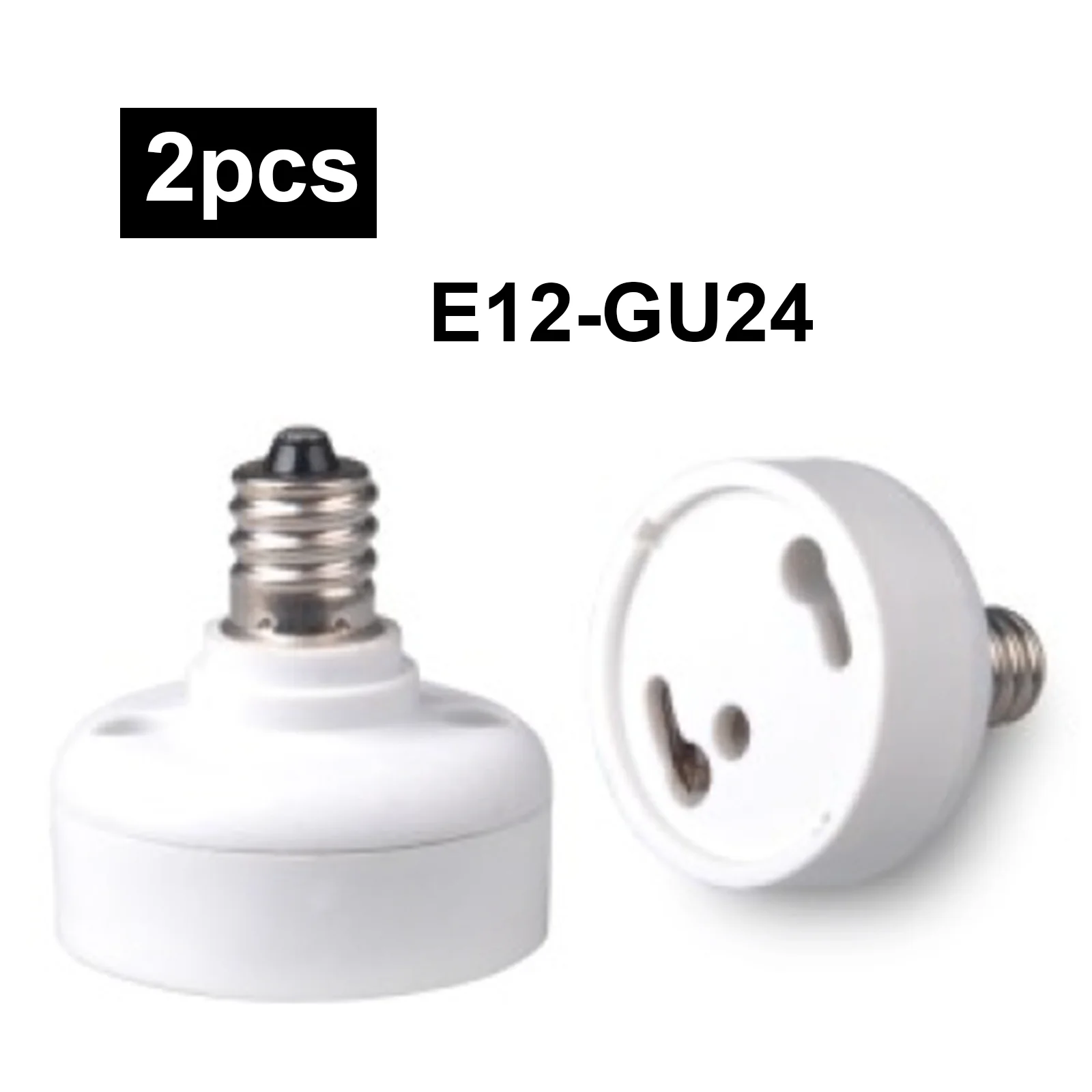 2PCS E12 to GU24 Bulb Socket Adapter - LED/CFL/Halogen Light Base Converter, Brass Candle Holder Lamp Adapter - White