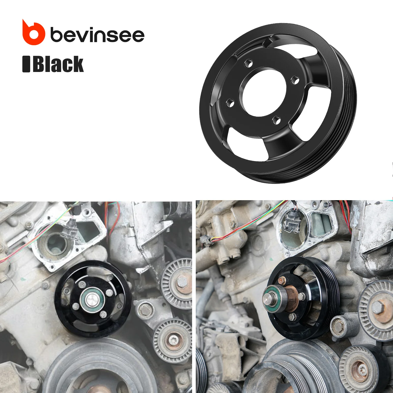 BEVINSEE Water Pump Pulley For BMW E46 E39 E60 E61 E38 E65 X3 E83 X5 E53 Z4 E85 E86 Z3 325i 330i 328i 525i 530i M52TU M54 Engine