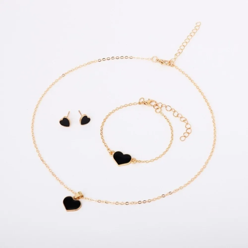 Elegance Style Butterfly Jewelry Set Minimalist Fashion Heart Necklace Ring Set Dripping Oil Creative