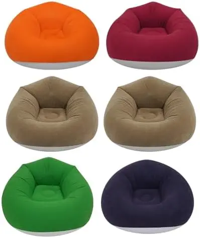 6 Pcs Bean Bag Chairs for Adults, Inflatable Chairs with Air Pump, Folding Blow Up Couch, Flocking Portable Lazy Sofa