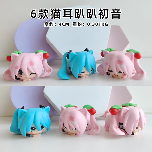 1szt Losowy styl Nowy Anime Hatsune Miku Prone postawa Kocie uszy Wersja Q kawaii Figurka PVC Model Zabawki Lalka Ozdoby samochodowe Prezenty
